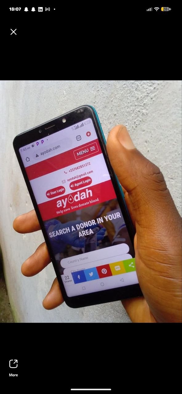 The original Ayodah donor-search website open on a phone held in one hand.